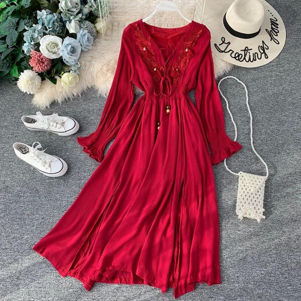 casual dresses 2021 autumn women's v collar appliques flowers tassels cotton and linen dress female lace-up elegant split beach, Black;gray
casual dresses 2021 autumn women's v collar appliques flowers tassels cotton and linen dress female lace-up elegant split beach, Black;gray