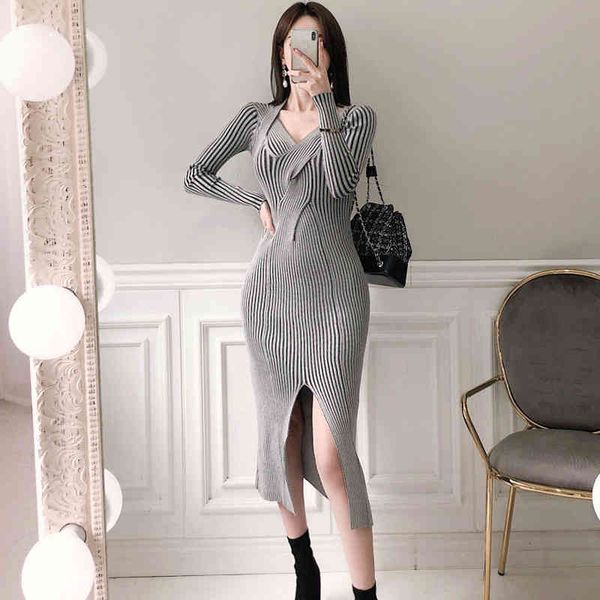 llzacoosh elegant long sleeve knitted sweater v-neck split slim women winter ladies bodycon midi dress vestidos 210514, Black;gray
llzacoosh elegant long sleeve knitted sweater v-neck split slim women winter ladies bodycon midi dress vestidos 210514, Black;gray