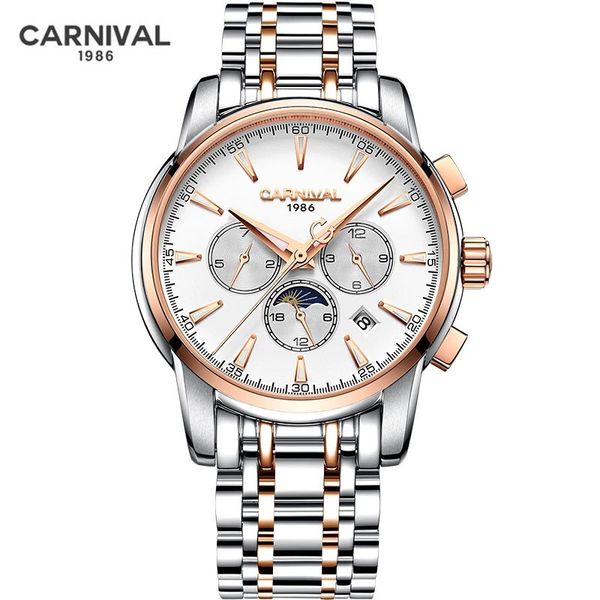 carnival mark gold automatic watches men's fashion waterproof moon phase calendar military mechanical relogio masculino, Slivery;brown
carnival mark gold automatic watches men's fashion waterproof moon phase calendar military mechanical relogio masculino, Slivery;brown