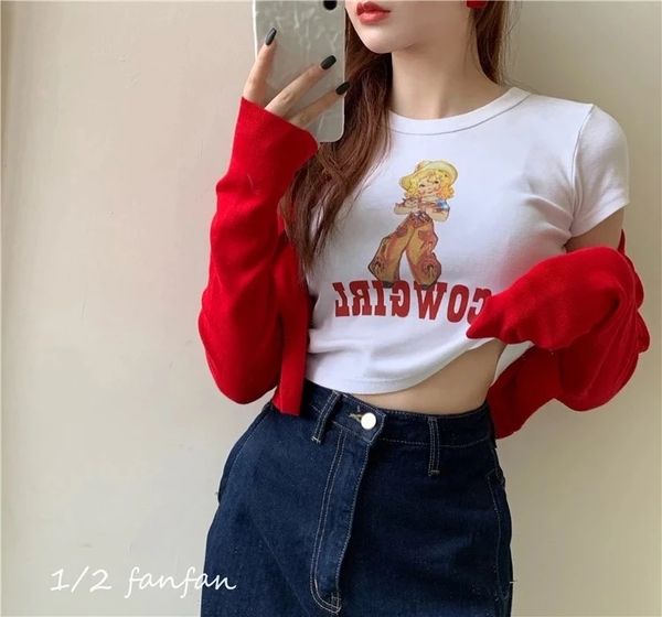 women cowgirl print crop tee short sleeve t-shirt girly cute big head doll cropped t shirt summer, White
women cowgirl print crop tee short sleeve t-shirt girly cute big head doll cropped t shirt summer, White