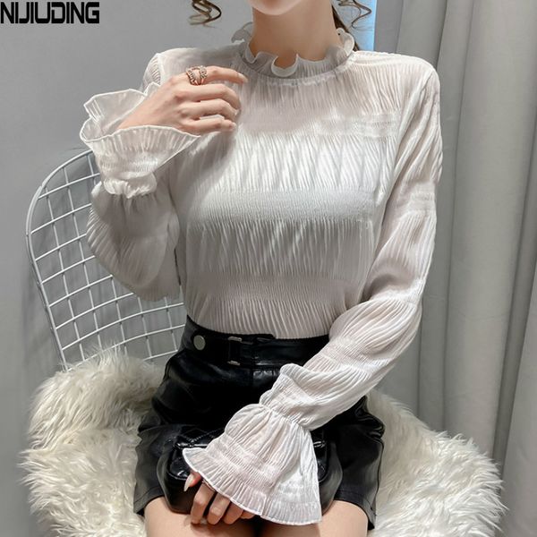 women flare sleeve half turtleneck blouses spring autumn long lace patchwork chiffon shirt female pleated blusas 210514, White
women flare sleeve half turtleneck blouses spring autumn long lace patchwork chiffon shirt female pleated blusas 210514, White