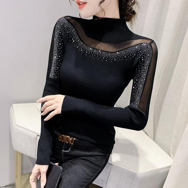 women's sweaters fall winter knit sweater european clothes women fashion patchwork mesh shiny diamonds long sleeve, White;black
women's sweaters fall winter knit sweater european clothes women fashion patchwork mesh shiny diamonds long sleeve, White;black
