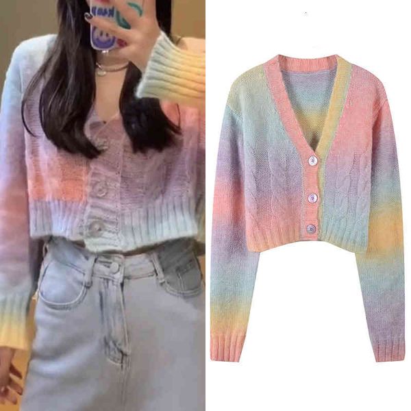women's jackets rainbow gradient sweater coat mohair short cardigan korean fashion soft pastel color lazy oaf v-neck single-breasted dy, Black;brown
women's jackets rainbow gradient sweater coat mohair short cardigan korean fashion soft pastel color lazy oaf v-neck single-breasted dy, Black;brown