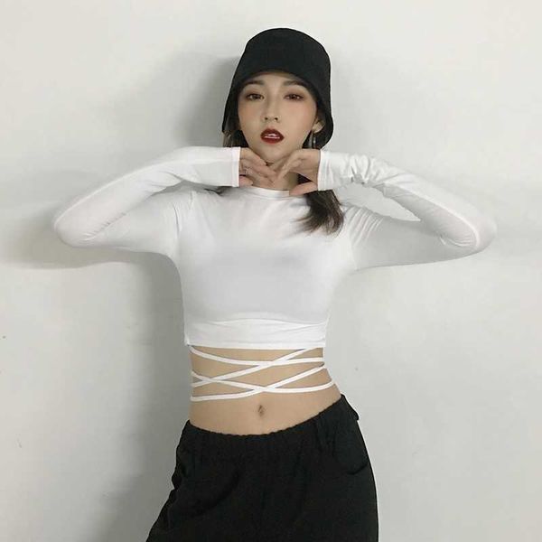 spring and autumn short high-waist lace-up t-shirt women's tight long-sleeved white crop fashion jazz dance 210604
spring and autumn short high-waist lace-up t-shirt women's tight long-sleeved white crop fashion jazz dance 210604