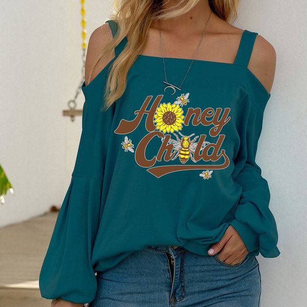 2021 early autumn female letter sunflower simple printing casual one line collar sweater, Black
2021 early autumn female letter sunflower simple printing casual one line collar sweater, Black