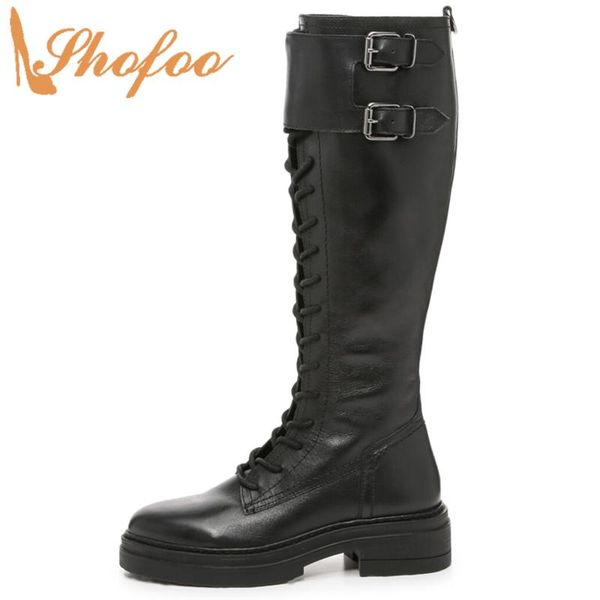 boots cross-tied double buckle low chunky heels women knee-high platform round toe zipper booties ladies classic punk shoes 9 45, Black
boots cross-tied double buckle low chunky heels women knee-high platform round toe zipper booties ladies classic punk shoes 9 45, Black