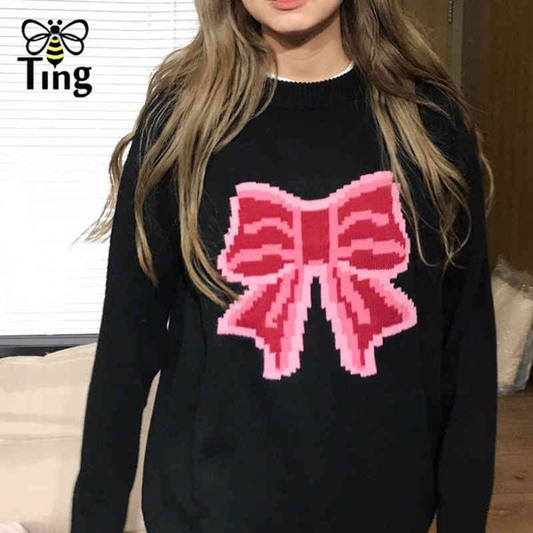 winter autumn women casual loose knitted sweaters bow/heart love print pullovers christams knitwear street chic 210513, White;black 
winter autumn women casual loose knitted sweaters bow/heart love print pullovers christams knitwear street chic 210513, White;black