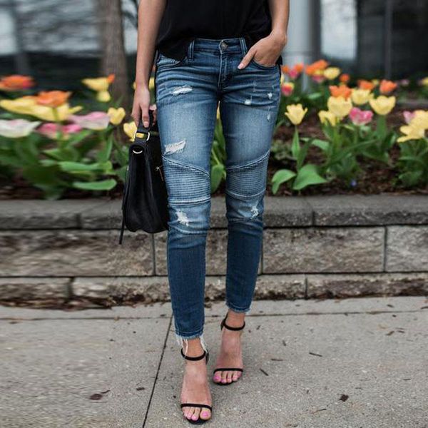women's jeans women denim skinny pants ripped destroyed pleated stretch slim pencil trousers, Blue
women's jeans women denim skinny pants ripped destroyed pleated stretch slim pencil trousers, Blue