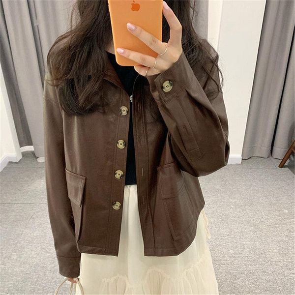 women's leather & faux autumn brief elegant chic all-match 2021 office lady cool pu locomotive girl fashion simple short coats, Black
women's leather & faux autumn brief elegant chic all-match 2021 office lady cool pu locomotive girl fashion simple short coats, Black