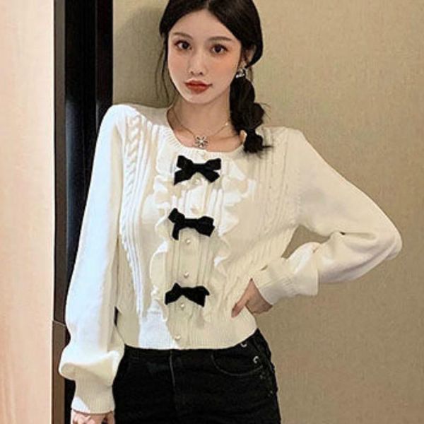 women's sweaters spring/autumn french renaissance retro gentle fairy cardigan sweater puff sleeves ruffled bow sweet lolita offiec lady, White;black
women's sweaters spring/autumn french renaissance retro gentle fairy cardigan sweater puff sleeves ruffled bow sweet lolita offiec lady, White;black