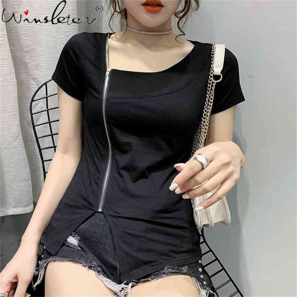 summer korean clothes cotton t-shirt girls fashion skew collar zipper women short sleeve solid tees t13124a 210421, White
summer korean clothes cotton t-shirt girls fashion skew collar zipper women short sleeve solid tees t13124a 210421, White