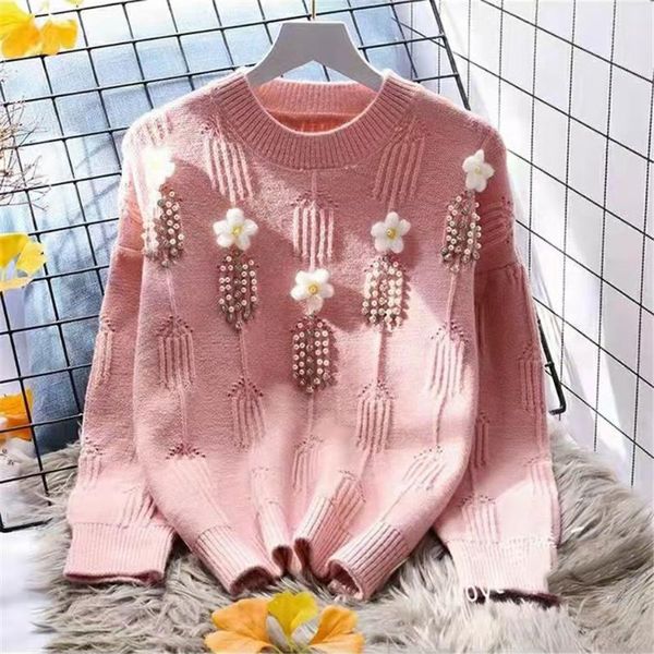 women's sweaters autumn winter solid color pullover o-neck women loose knitting beaded three-dimensional flowers femal sweater 897, White;black
women's sweaters autumn winter solid color pullover o-neck women loose knitting beaded three-dimensional flowers femal sweater 897, White;black