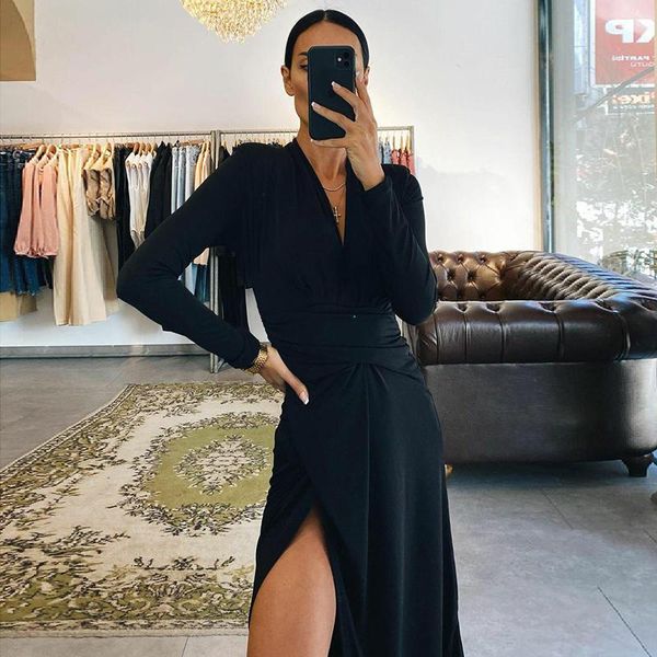 casual dresses autumn black dress women fashion v neck long sleeve side split midi-length french style shoulder pads slim female clothing, Black;gray
casual dresses autumn black dress women fashion v neck long sleeve side split midi-length french style shoulder pads slim female clothing, Black;gray