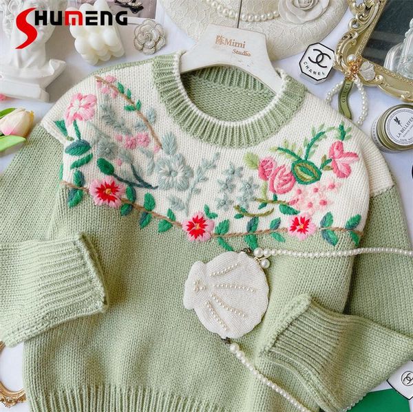 women's sweaters 2021 autumn winter ladies french romantic creamy green knitted women fashion flowers embroidered crew neck loose sweat, White;black
women's sweaters 2021 autumn winter ladies french romantic creamy green knitted women fashion flowers embroidered crew neck loose sweat, White;black