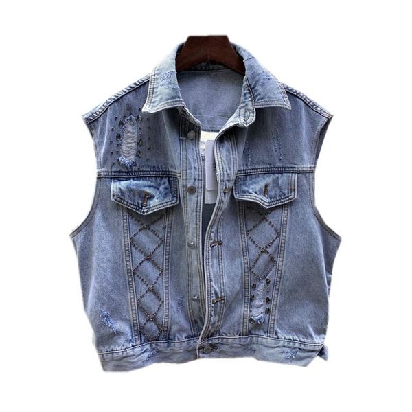 women's vests diamond beading denim vest outerwear female hand made holde frayed jacket casual college style wq1661, Black;white
women's vests diamond beading denim vest outerwear female hand made holde frayed jacket casual college style wq1661, Black;white