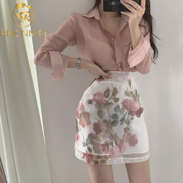 summer 2 piece set womens tracksuits transparent long sleeve pink chiffon shirt high waist floral print a line, Gray
summer 2 piece set womens tracksuits transparent long sleeve pink chiffon shirt high waist floral print a line, Gray