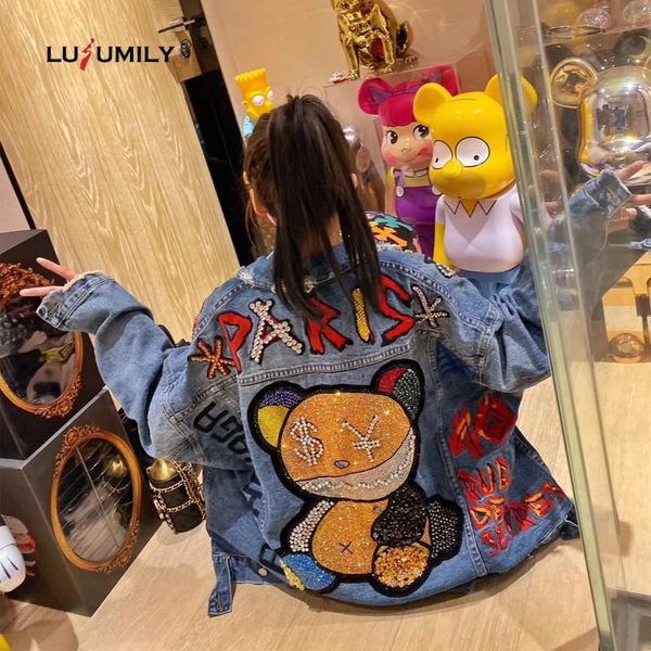 women's jackets lusumily loose denim jacket women coat sequins jean casual cowboy outwear autumn female diamonds, Black;brown
women's jackets lusumily loose denim jacket women coat sequins jean casual cowboy outwear autumn female diamonds, Black;brown
