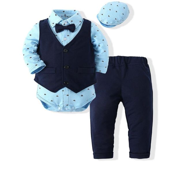 clothing sets kimocat baby boy gentleman clothing, printed long-sleeved jumpsuit + bow tie vest trousers hat, spring suit 0-3 years, White
clothing sets kimocat baby boy gentleman clothing, printed long-sleeved jumpsuit + bow tie vest trousers hat, spring suit 0-3 years, White