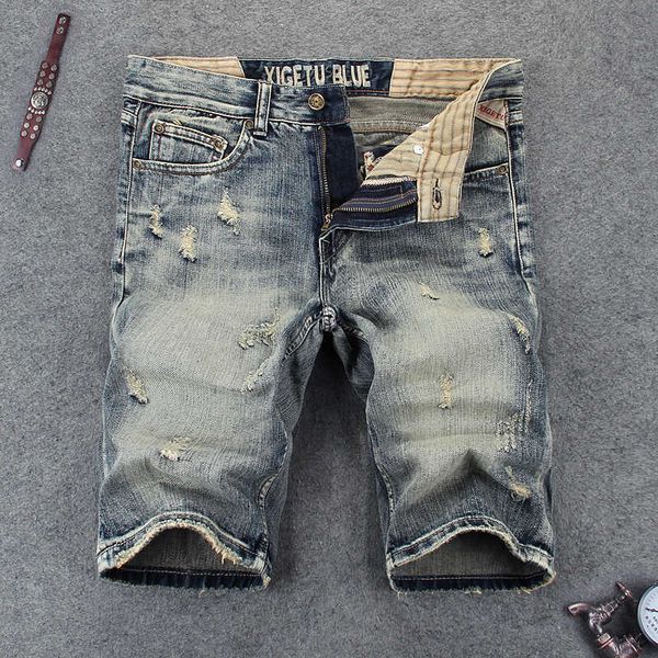men's jeans italian style fashion retro wash destroyed ripped denim shorts men hip hop short homme jffk dcf5, Blue
men's jeans italian style fashion retro wash destroyed ripped denim shorts men hip hop short homme jffk dcf5, Blue