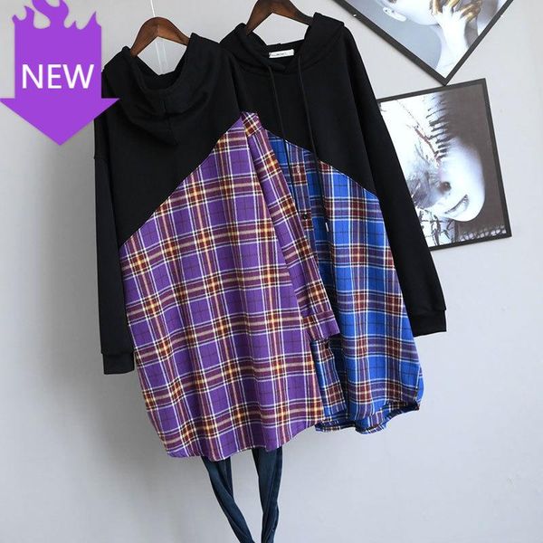 women's hoodies & sweatshirts oversize hooded women casual mid-length 2021autumn korean simple purple plaid lazy wind loose, Black
women's hoodies & sweatshirts oversize hooded women casual mid-length 2021autumn korean simple purple plaid lazy wind loose, Black