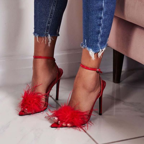 female 2021 sandals summer women thin high heels pointed peep foe fur wedding shoes buckle strap feather, Black
female 2021 sandals summer women thin high heels pointed peep foe fur wedding shoes buckle strap feather, Black