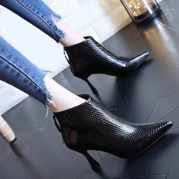 boots heel high snake woman sharp 2021 winter exceed fine short1, Black 
boots heel high snake woman sharp 2021 winter exceed fine short1, Black