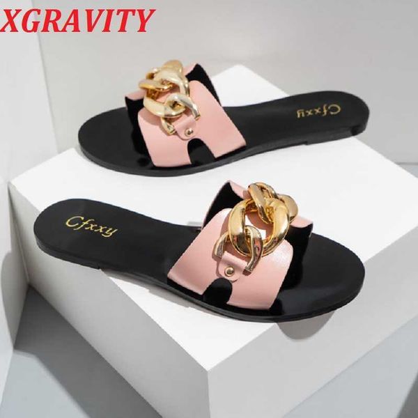 new ladies slippers summer slides fashion black metal chain decorated flat round toe women slides female simple beach shoes 210429
new ladies slippers summer slides fashion black metal chain decorated flat round toe women slides female simple beach shoes 210429
