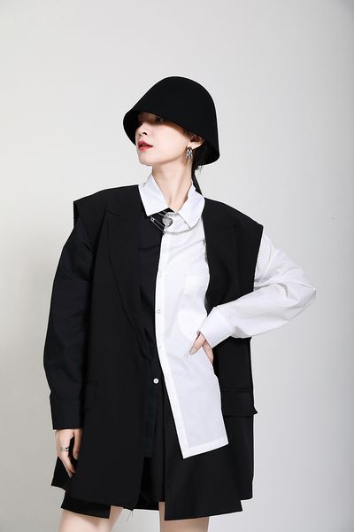 Msxu in the fashionable suit collar presses a button female pants vest jacket, Black;brown
Msxu in the fashionable suit collar presses a button female pants vest jacket, Black;brown