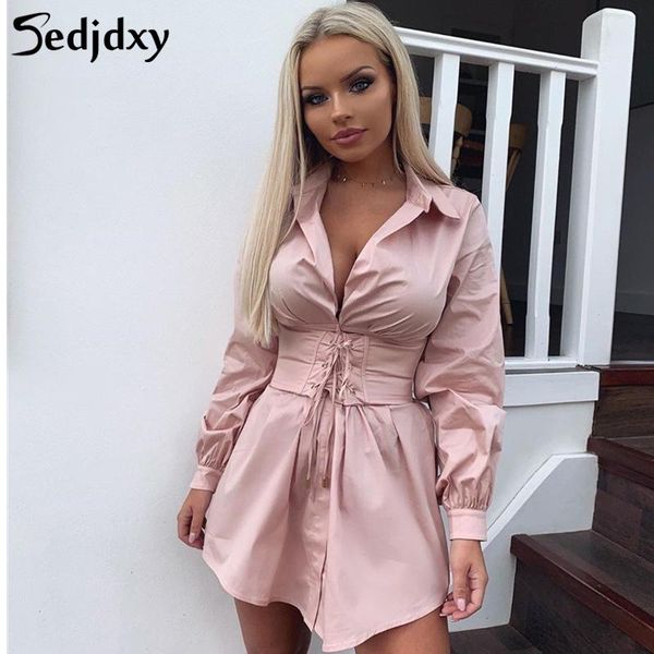 casual dresses fashion womens blouse shirt mini dress long sleeve belt tight high waist bandage 2021 autumn winter, Black;gray
casual dresses fashion womens blouse shirt mini dress long sleeve belt tight high waist bandage 2021 autumn winter, Black;gray
