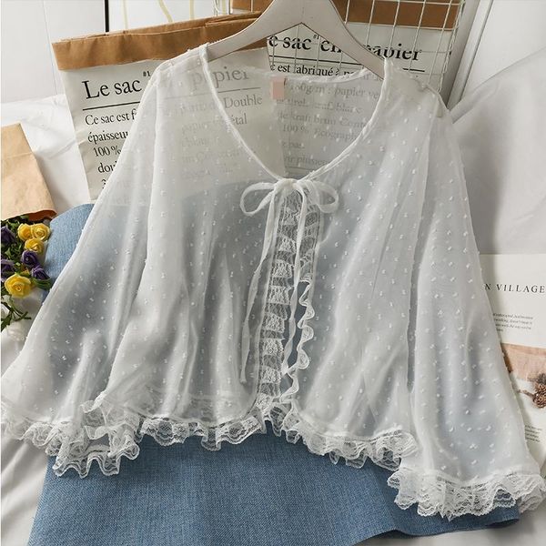 women's blouses & shirts women fashion outdoor casual perspective shawl long sleeve mesh blouse ladies sweet girls student elegant dail, White
women's blouses & shirts women fashion outdoor casual perspective shawl long sleeve mesh blouse ladies sweet girls student elegant dail, White