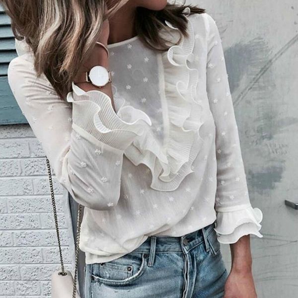women's blouses & shirts women fashion ruffled blouse casual long sleeve polka dot top, White
women's blouses & shirts women fashion ruffled blouse casual long sleeve polka dot top, White