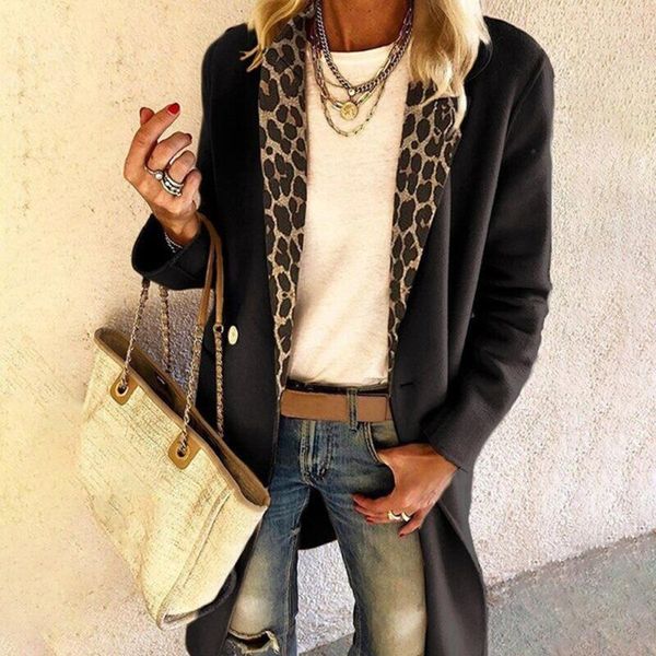women's wool & blends autumn winter long sleeve coat jacket leopard stitching cotton plus size cardigan fashion clothing woolen #s, Black
women's wool & blends autumn winter long sleeve coat jacket leopard stitching cotton plus size cardigan fashion clothing woolen #s, Black