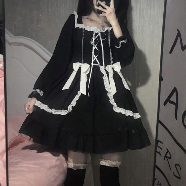 casual dresses rosetic japan style gothic lolita short dress women long sleeve black goth fashion lace up sweet a line autumn, Black;gray
casual dresses rosetic japan style gothic lolita short dress women long sleeve black goth fashion lace up sweet a line autumn, Black;gray