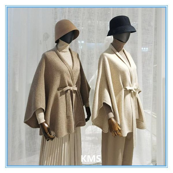 women's wool & blends kms knitted pure cashmere thick cardigan double-sided cape jacket for women, Black
women's wool & blends kms knitted pure cashmere thick cardigan double-sided cape jacket for women, Black