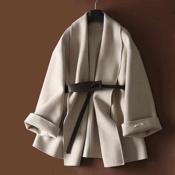 women's wool & blends 2021 double-sided cashmere coat short small leather belt hepburn, Black
women's wool & blends 2021 double-sided cashmere coat short small leather belt hepburn, Black