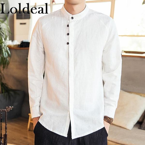 loldeal chinese style men shirt solid color casual button linen stand collar retro men's shirts, White;black
loldeal chinese style men shirt solid color casual button linen stand collar retro men's shirts, White;black