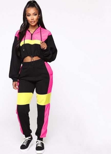 contrast colors casual tracksuits women girls hooded long sleeves short sweatshirt + pants loose sports suits, Gray
contrast colors casual tracksuits women girls hooded long sleeves short sweatshirt + pants loose sports suits, Gray