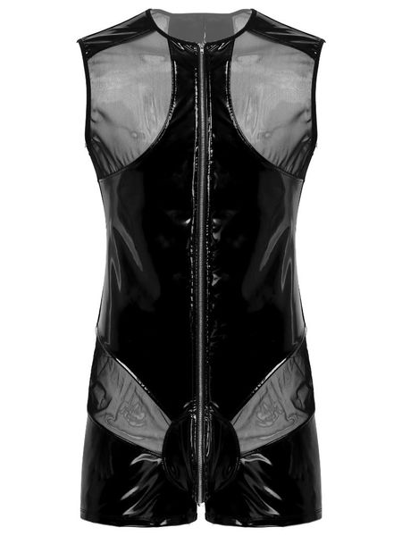 men's shorts plus size men bodysuit wet look patent leather bugle pouch short see-through mesh patchwork o neck sleeveless zipper jumps, White;black
men's shorts plus size men bodysuit wet look patent leather bugle pouch short see-through mesh patchwork o neck sleeveless zipper jumps, White;black