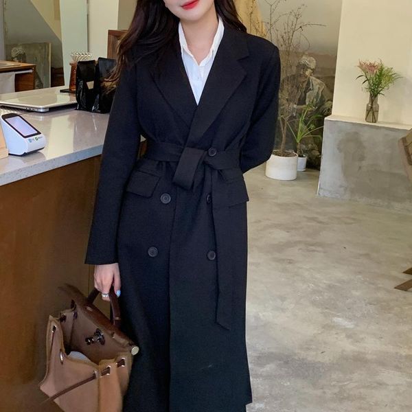 women's suits & blazers korean fashion double breasted long women sleeve solid coats suit slim waist lace up elegant windbreaker, White;black
women's suits & blazers korean fashion double breasted long women sleeve solid coats suit slim waist lace up elegant windbreaker, White;black