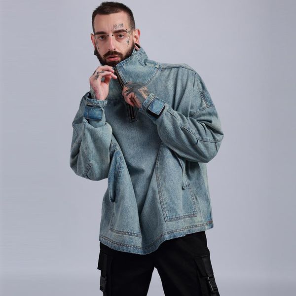 men's jackets 2021 fashion personality high tide wash water cowboy coat oversize loose shoulder hanging retro jacket hiphop costumes, Black;brown
men's jackets 2021 fashion personality high tide wash water cowboy coat oversize loose shoulder hanging retro jacket hiphop costumes, Black;brown
