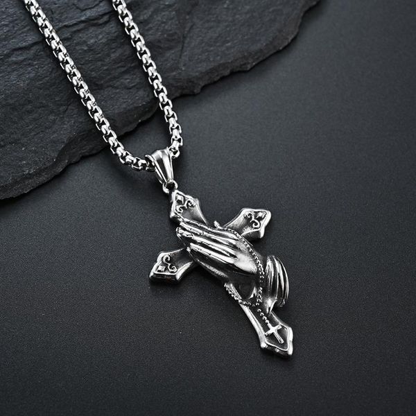 pendant necklaces chaohuo prayer hand cross titanium steel christian faith necklace, Silver
pendant necklaces chaohuo prayer hand cross titanium steel christian faith necklace, Silver