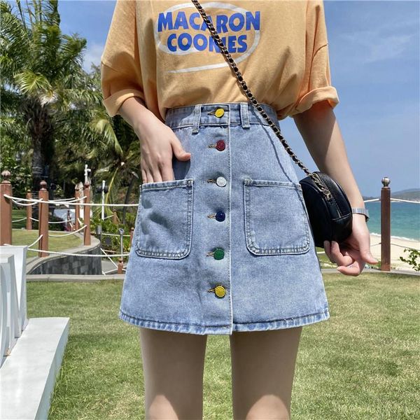 skirts 2021 womens clothing candy button high waist short jeans summer all-match rainbow single breasted student denim skirt, Black
skirts 2021 womens clothing candy button high waist short jeans summer all-match rainbow single breasted student denim skirt, Black