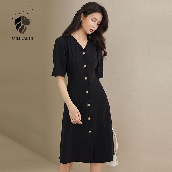 elegant v neck black office dress women short sleeve slim vintage midi summer female button up shirt party dresses, White;black
elegant v neck black office dress women short sleeve slim vintage midi summer female button up shirt party dresses, White;black