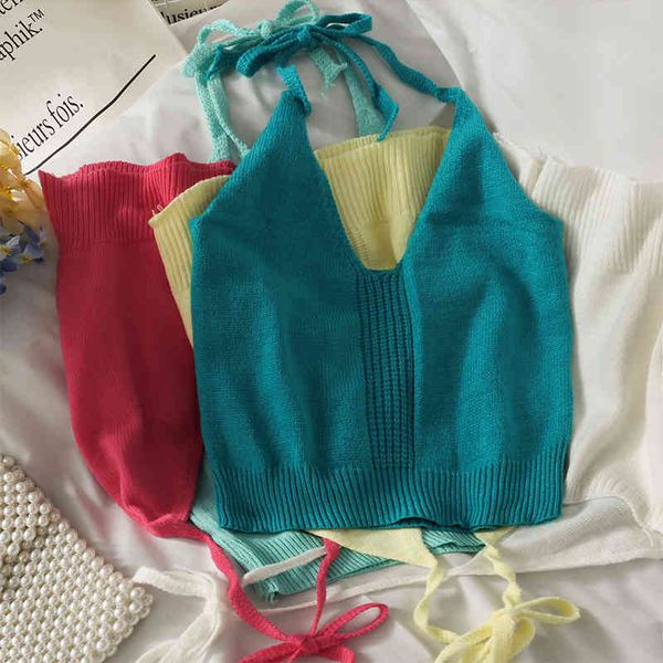 bow tie halter neck v-neck camisole women's solid color wild short cropped small vest summer tank women 210420, White
bow tie halter neck v-neck camisole women's solid color wild short cropped small vest summer tank women 210420, White