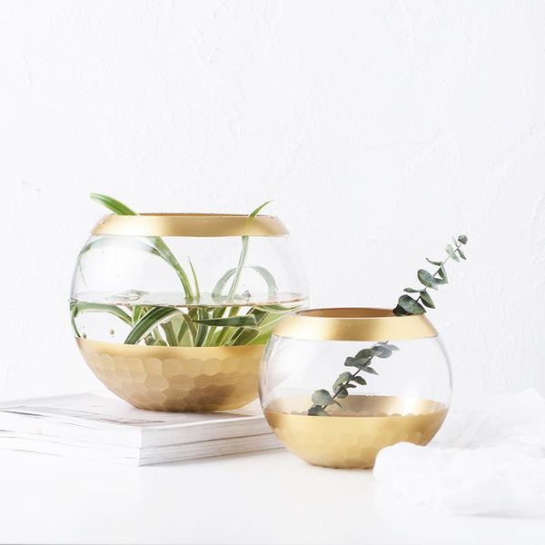 vases gold glass vase round big belly plated sample room home decor party gift