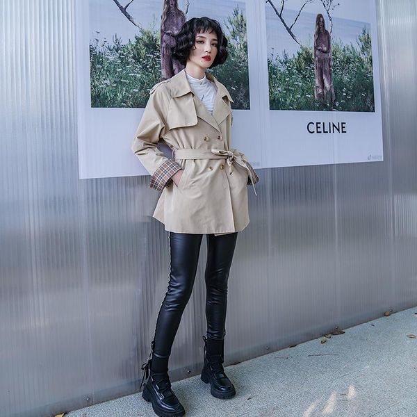 women's trench coats coat for autumn trencas clothes korea ladies windbreaker clothing lace-up, Tan;black
women's trench coats coat for autumn trencas clothes korea ladies windbreaker clothing lace-up, Tan;black