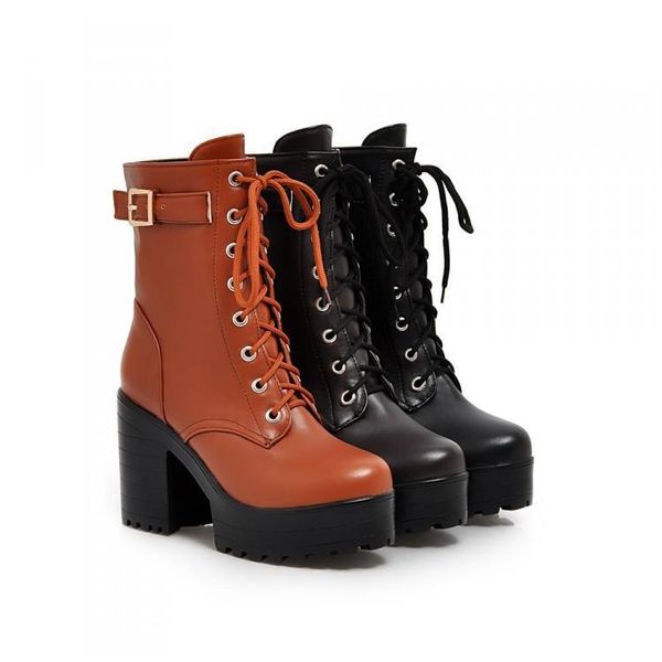 boots lace up water platform thick heel high women's shoes large size 40-43, Black 
boots lace up water platform thick heel high women's shoes large size 40-43, Black