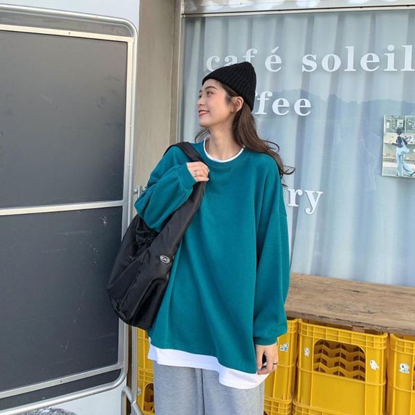 women's hoodies & sweatshirts 2021 autumn korean boyfriend loose all-match pullovers sweatshirt contrast color o neck fake two piece, Black
women's hoodies & sweatshirts 2021 autumn korean boyfriend loose all-match pullovers sweatshirt contrast color o neck fake two piece, Black