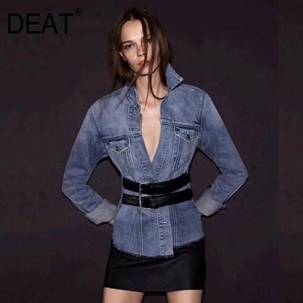 women's jackets deat 2021 summer fashion women clothes both belt waist denim short jacket female vintage single breasted wf20805, Black;brown
women's jackets deat 2021 summer fashion women clothes both belt waist denim short jacket female vintage single breasted wf20805, Black;brown