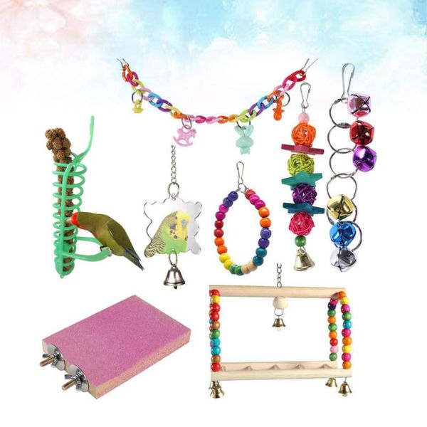 other bird supplies 8pcs bell string bite finding hanging bridge grinding board